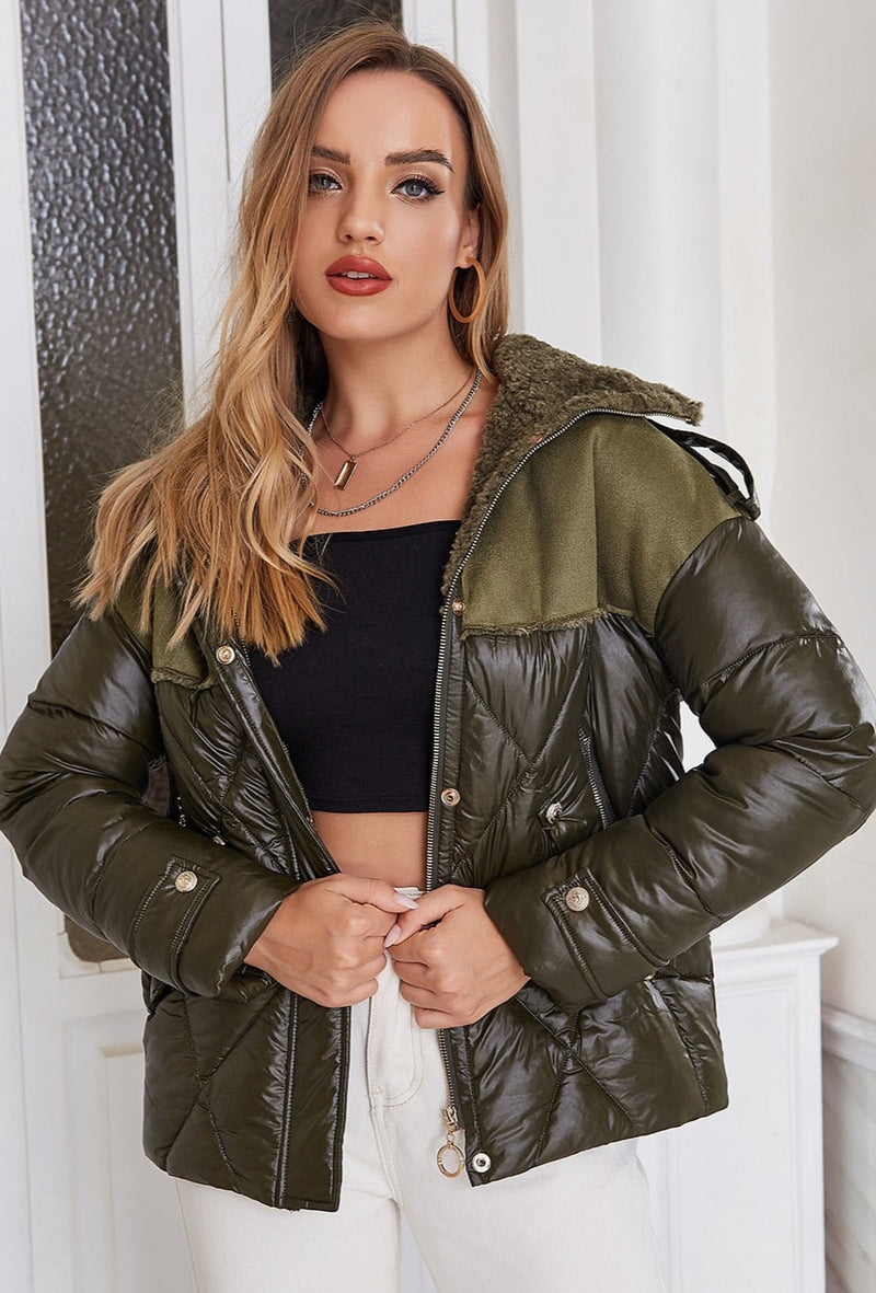 Cailyn Suede Contrast Down Jacket