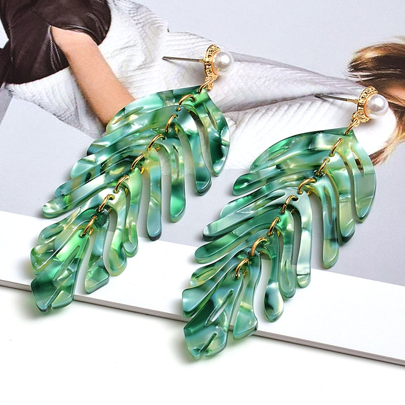 Sage Leaf-Shaped Drop Earrings