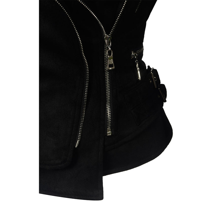 Dahlia Suede Faux-Leather Moto Biker Jacket