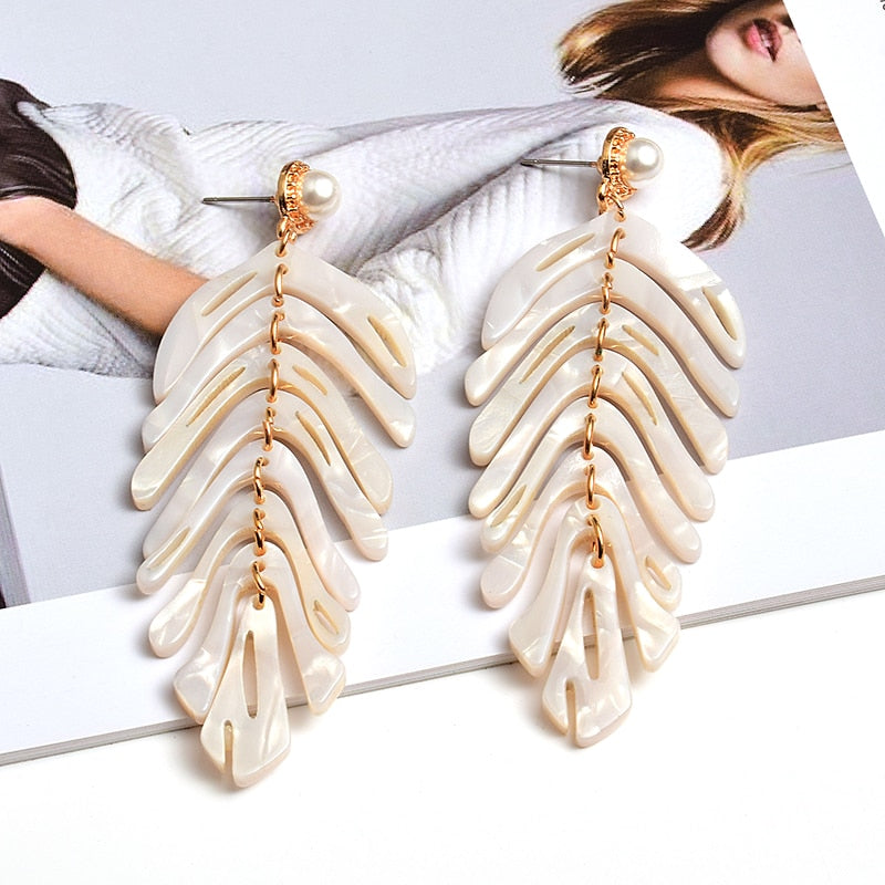 Sage Leaf-Shaped Drop Earrings