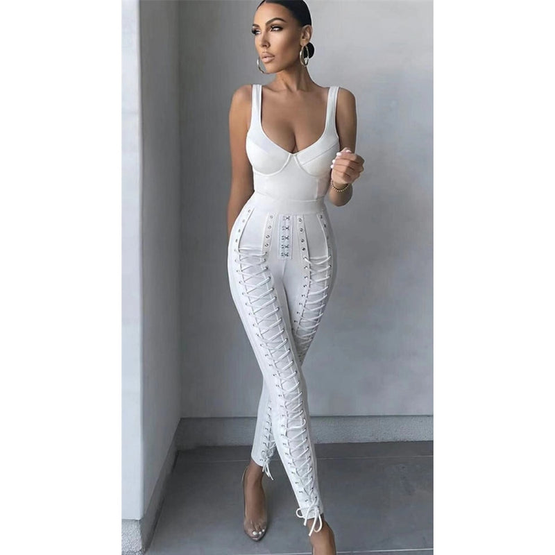 Riley Lace Up Bodycon Bandage Jumpsuit