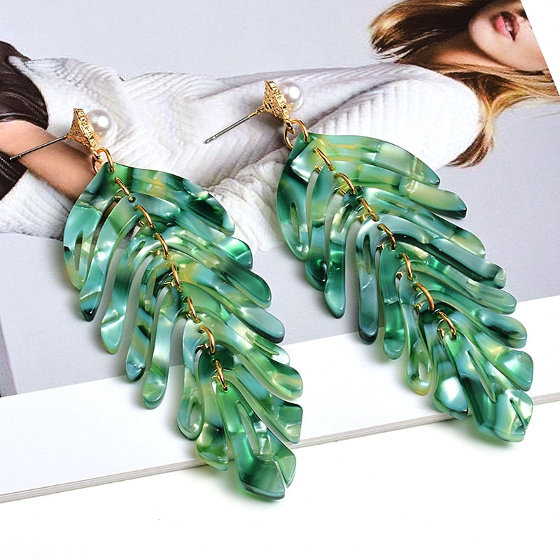 Sage Leaf-Shaped Drop Earrings