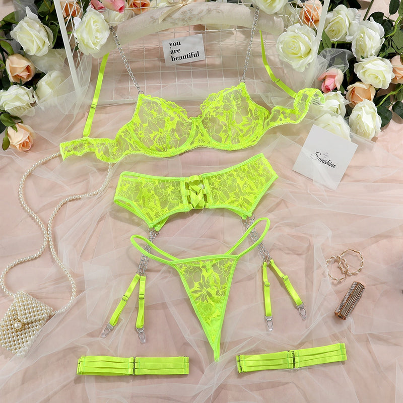 Olivia 5-Pc Set Embroidered Lace Lingerie