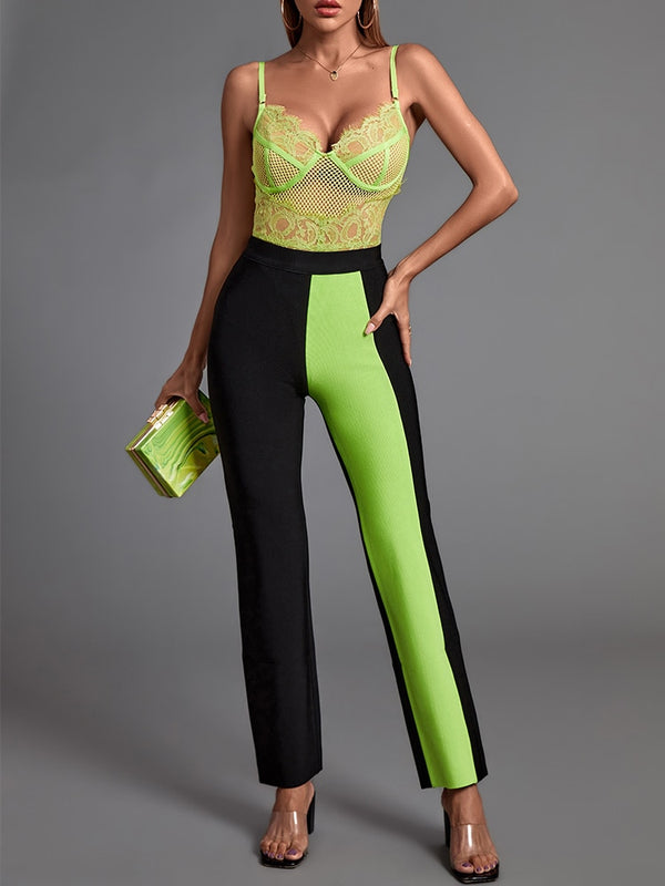 Yaritza 2-Pc Set Bodysuit and Dual-Tone Pants