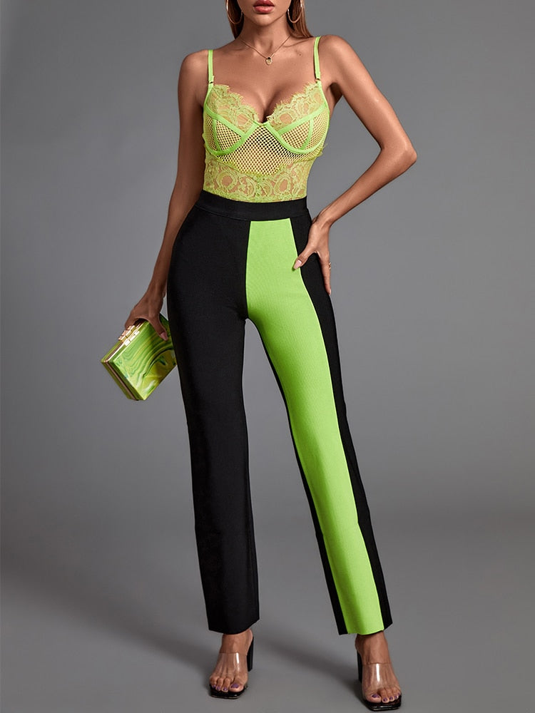 Yaritza 2-Pc Set Bodysuit and Dual-Tone Pants