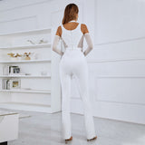Kate Cut-Out Long Sleeve Mesh Contrast Bandage Jumpsuit