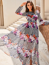 Ruth Long-sleeve Floral Chiffon Maxi Dress