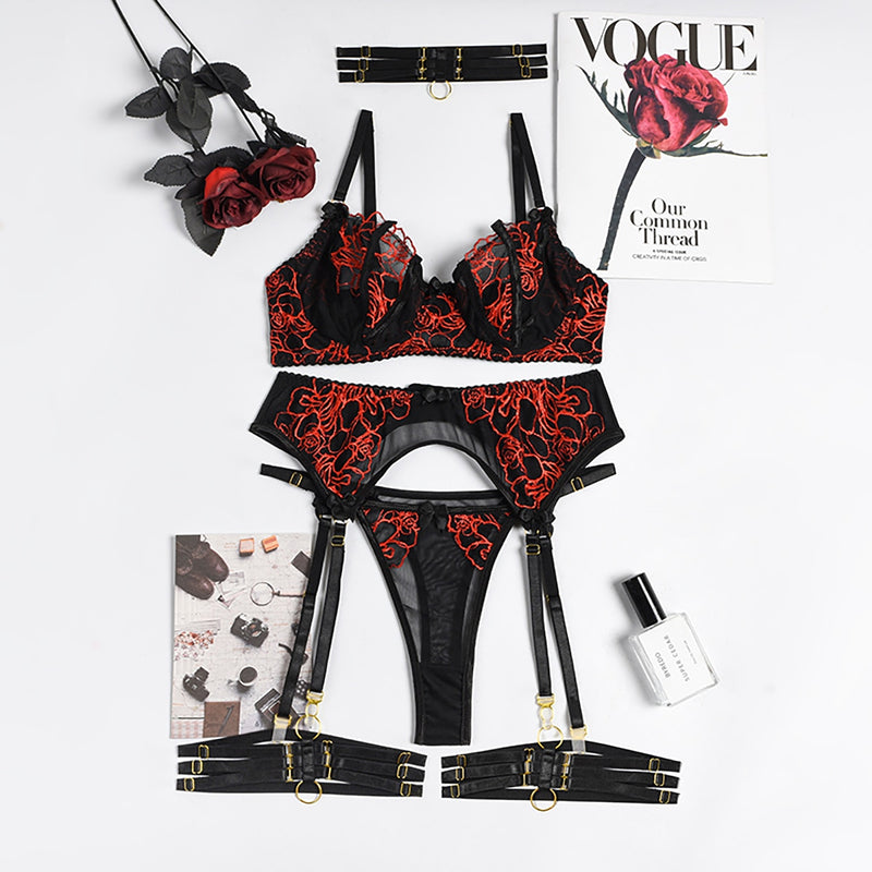 Georgia 6-Pc Embroidered Floral Lace Lingerie Set