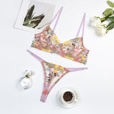 Ellie 2-Pc Embroidered Floral Lace Transparent Lingerie Set