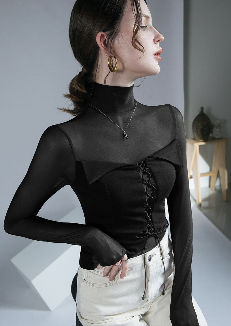 Paloma Lace Up Sheer Long-sleeve Top