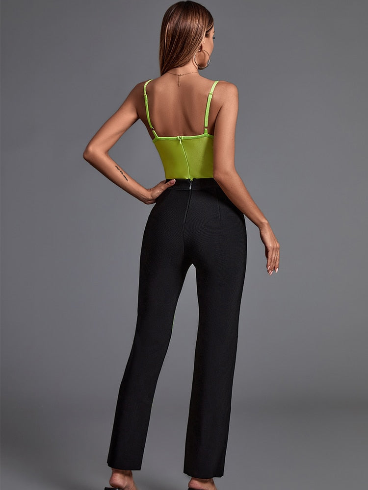 Yaritza 2-Pc Set Bodysuit and Dual-Tone Pants