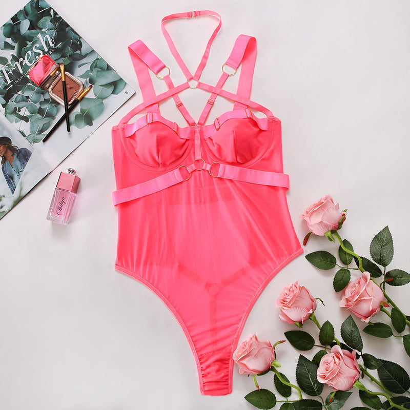 Alannah Harness Halter Mesh Teddy Bodysuit