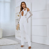 Kate Cut-Out Long Sleeve Mesh Contrast Bandage Jumpsuit
