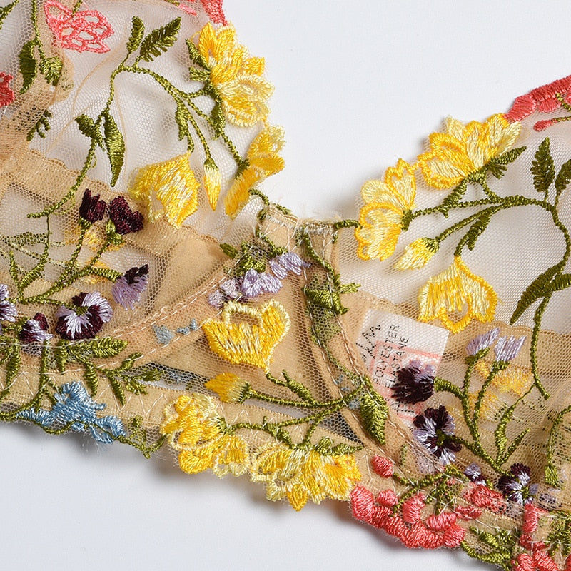 Ellie 2-Pc Embroidered Floral Lace Transparent Lingerie Set