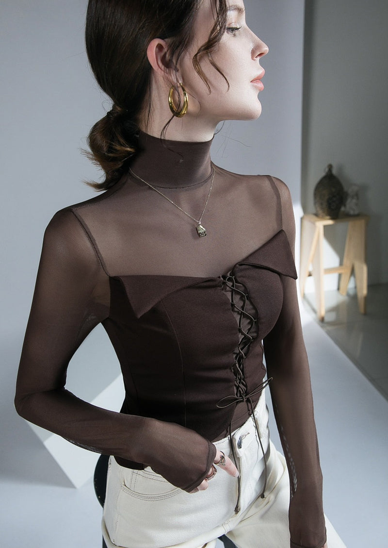 Paloma Lace Up Sheer Long-sleeve Top