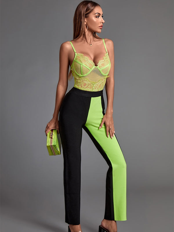 Yaritza 2-Pc Set Bodysuit and Dual-Tone Pants