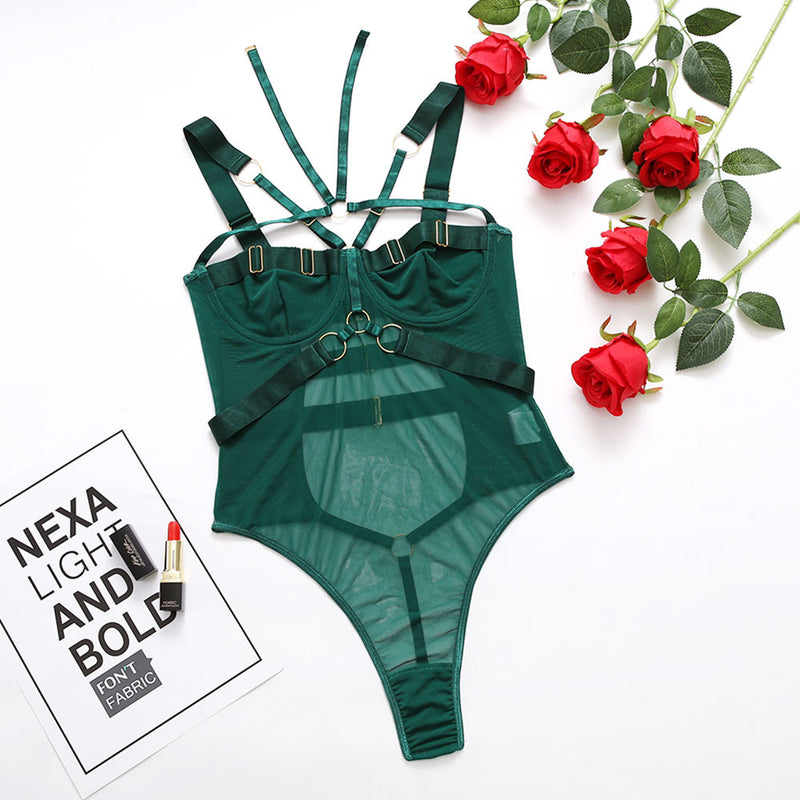Alannah Harness Halter Mesh Teddy Bodysuit